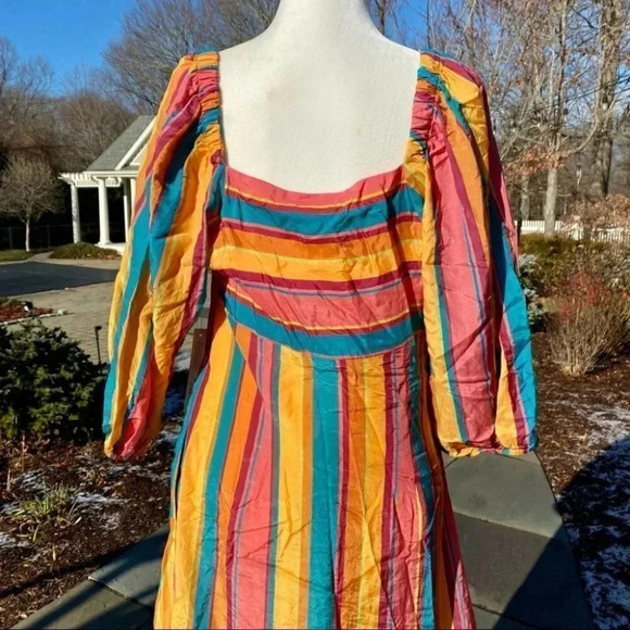 NWT Anthropologie Farm Rio Rainbow Stripe Maxi Midi Summer Dress Medium - Picture 13 of 16
